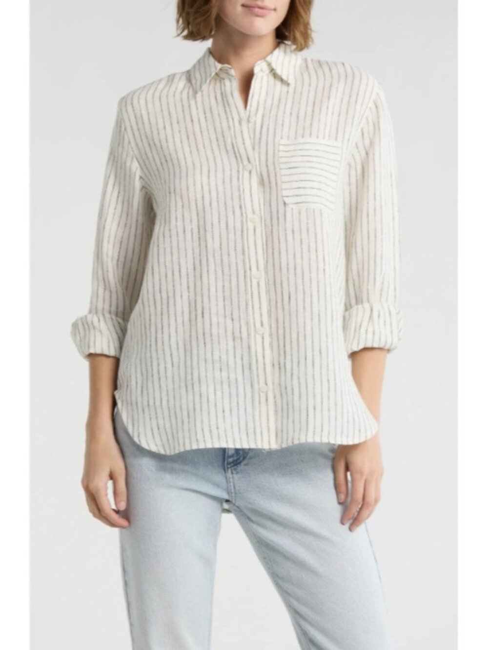 Rag & Bone New York Max Stripe Linen Button-Up Shirt Chalk ( M )